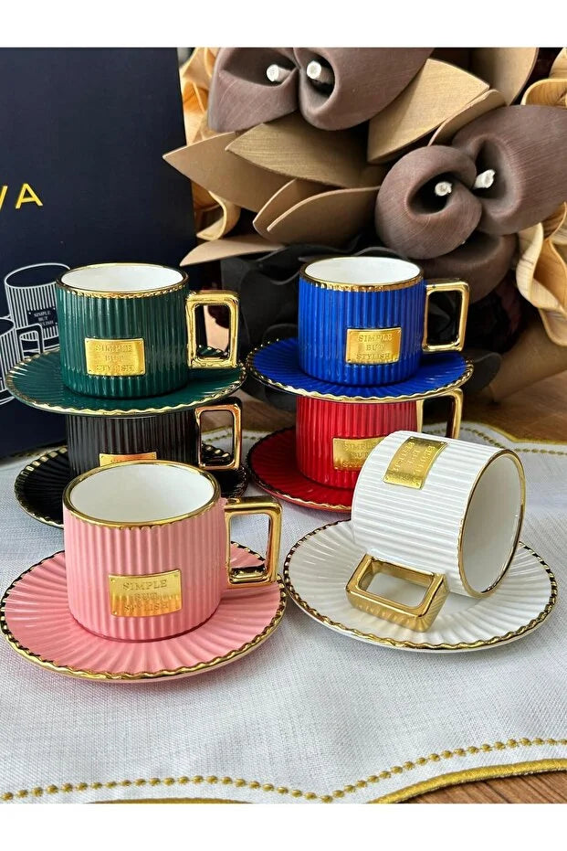 KOSOVA Albert 6-Person Porcelain Coffee Cup & Saucer Set (90 ml)