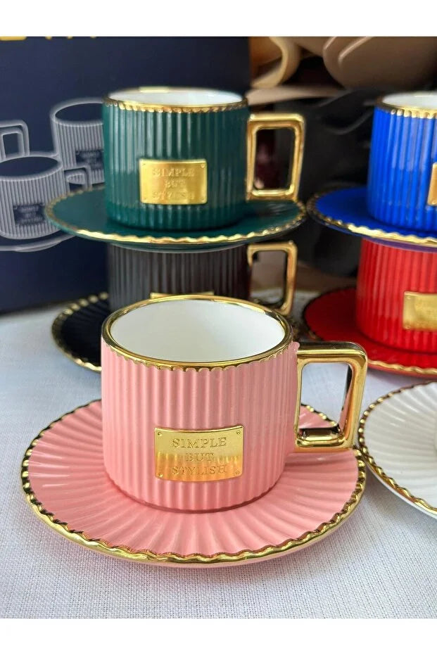 KOSOVA Albert 6-Person Porcelain Coffee Cup & Saucer Set (90 ml)