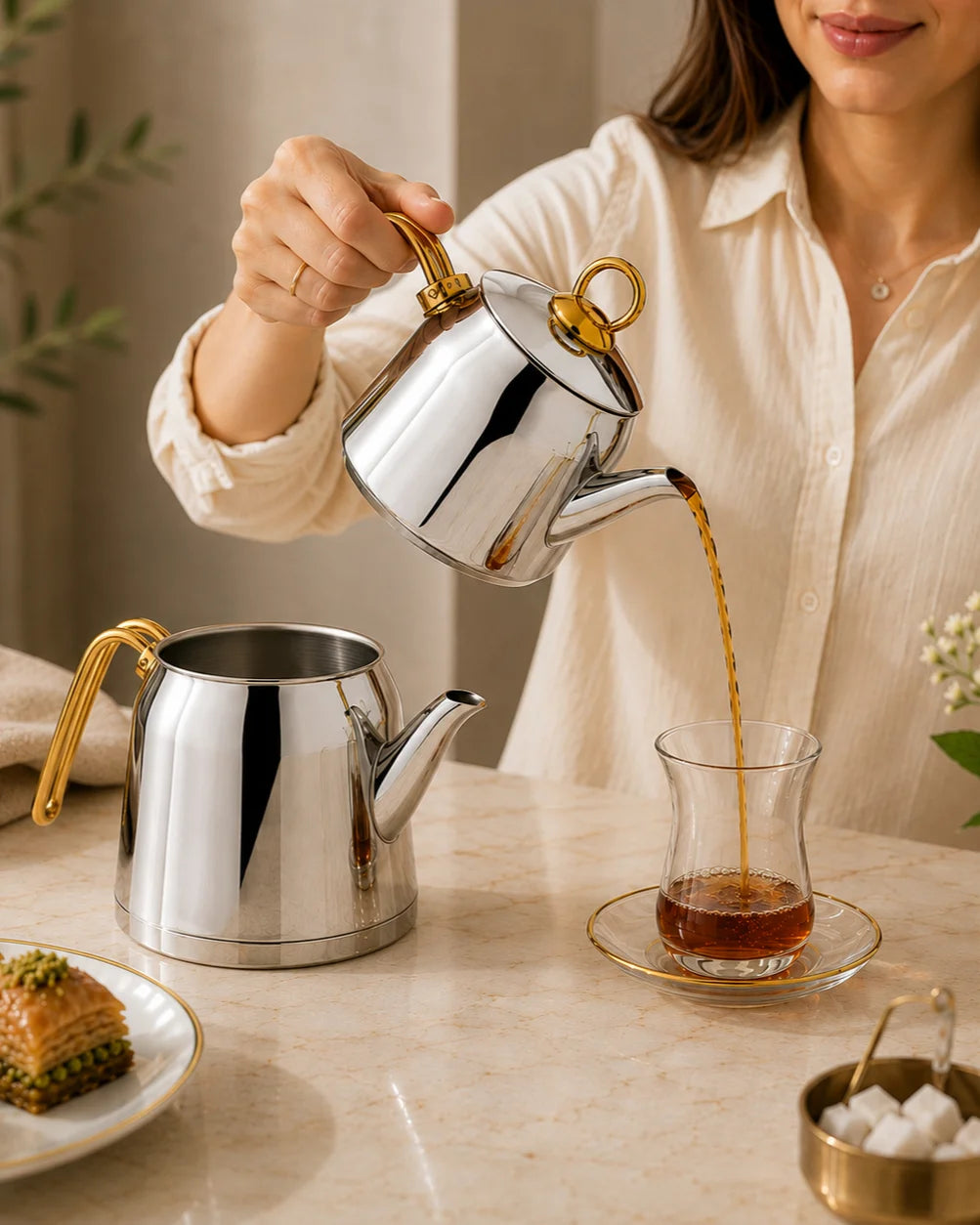 Ozlife HUMA Family Size Teapot - Plain Gold