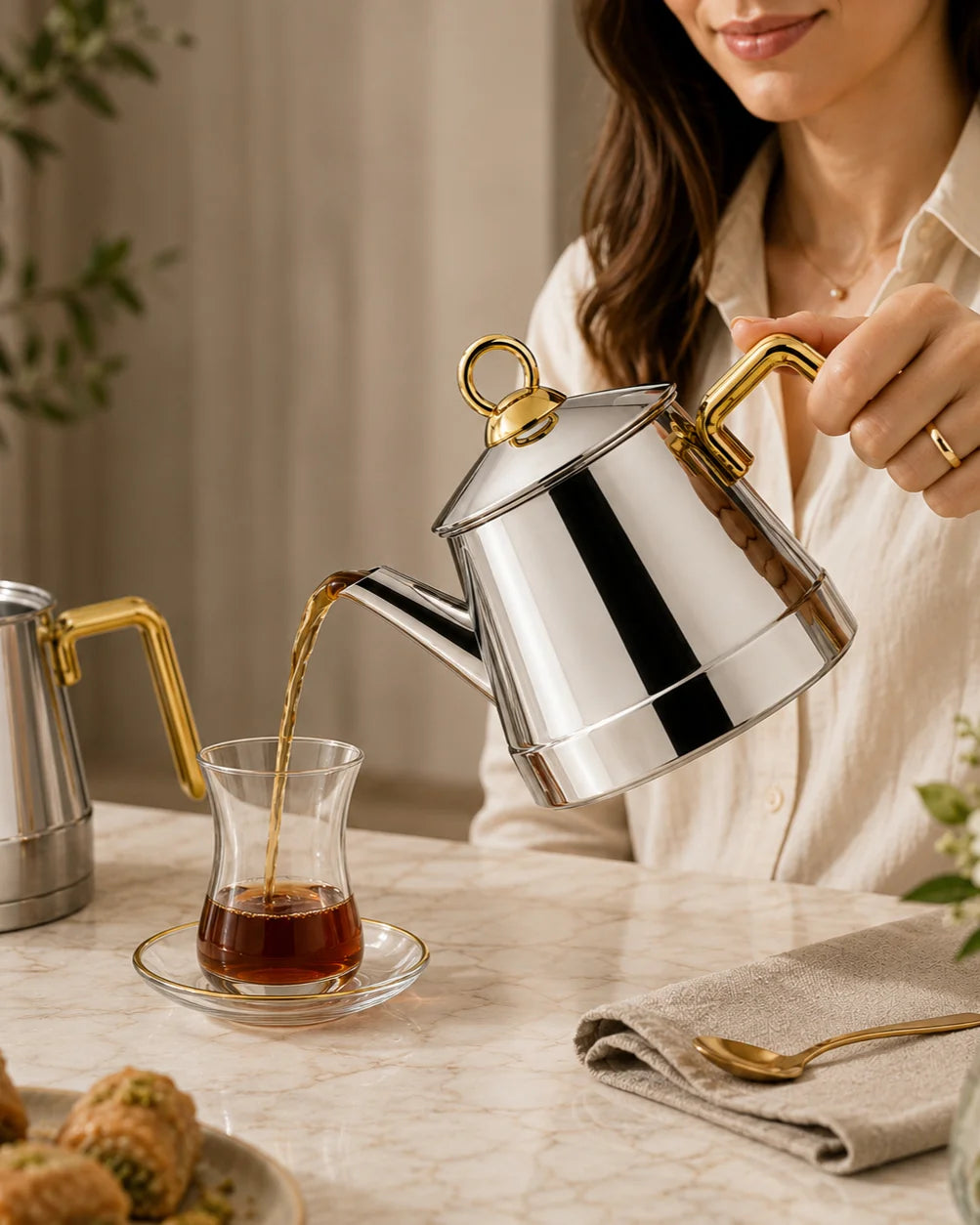 Ozlife MERCAN Family Size Teapot Set – Plain Gold