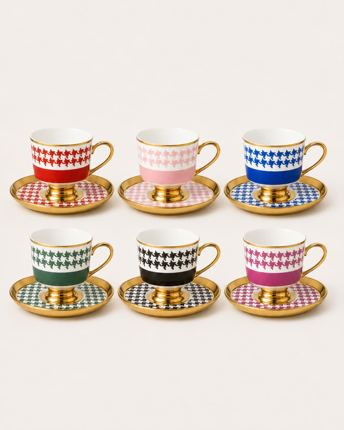 Kosova Juliet 6‑Person Porcelain Footed Coffee Cup & Saucer Set (90 ml)