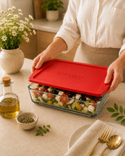 Pasabahce Rectangular Borcam Tray with Red Lid 1320 cc