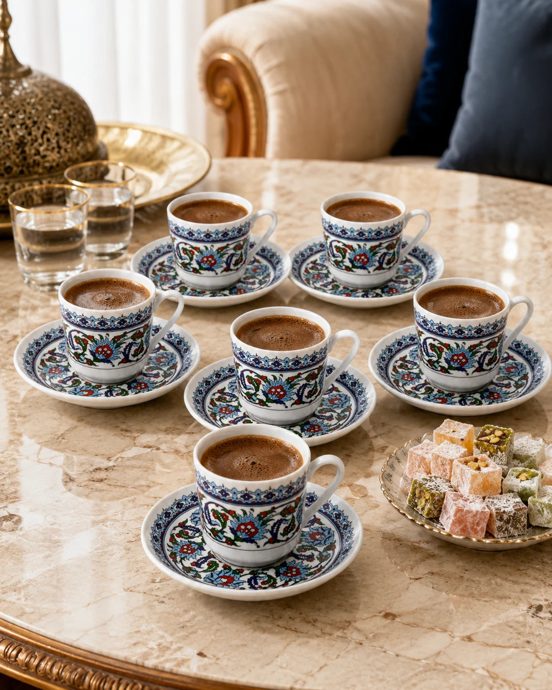 Güral Porselen Gözde Topkapı 12-Piece Turkish Coffee Cup Set for 6 – 90 ml