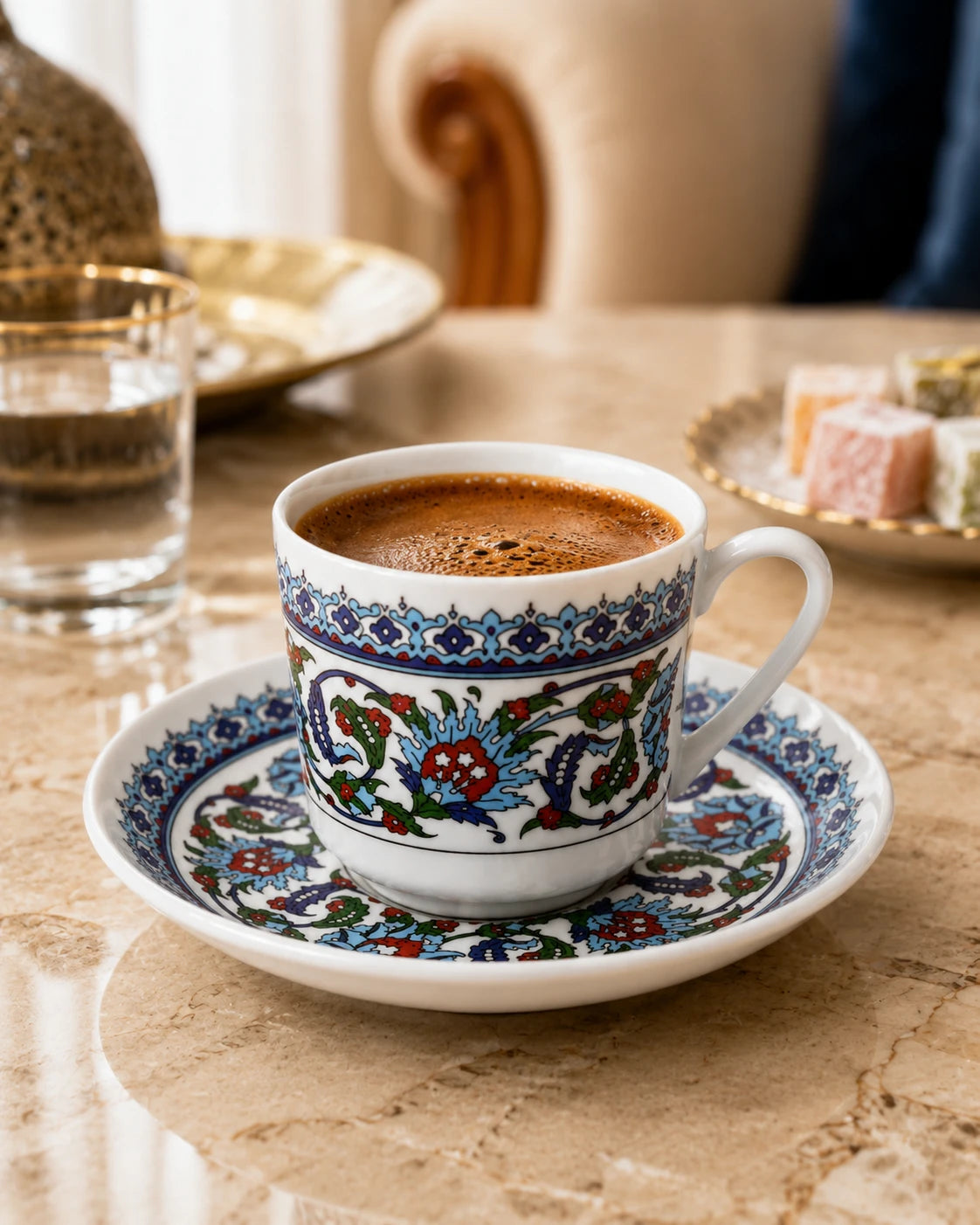 Güral Porselen Gözde Topkapı 12-Piece Turkish Coffee Cup Set for 6 – 90 ml