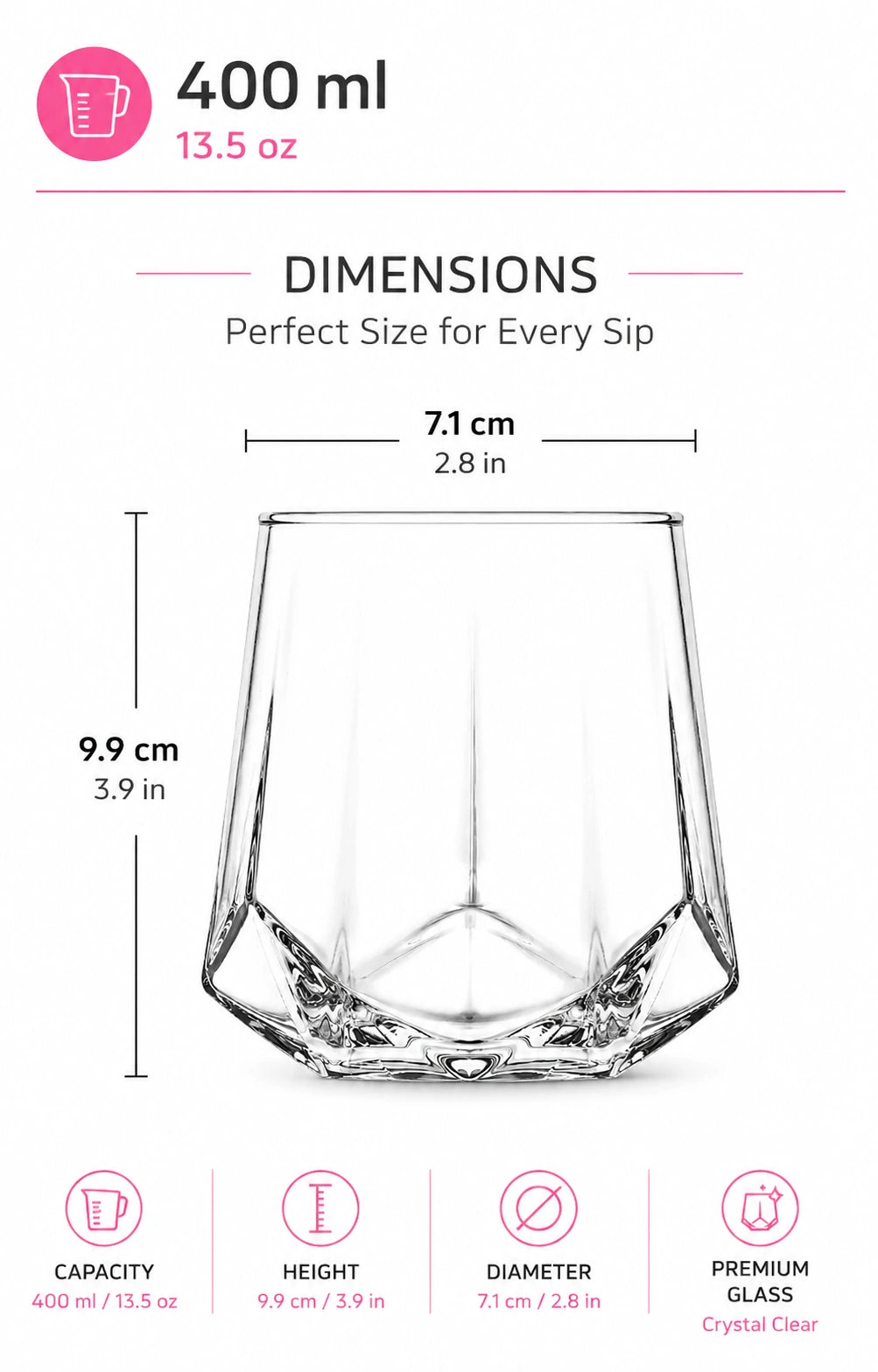 LAV Valeria Tumbler Glasses – 400 ml, Set of 3