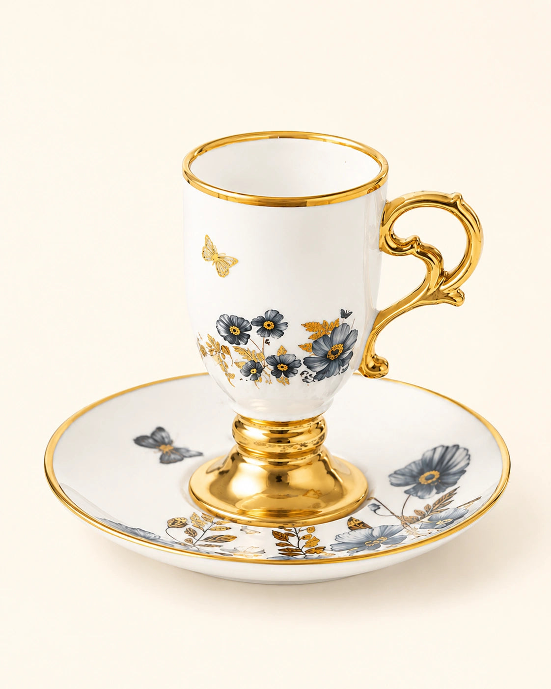 ACAR Parlin 6-Person Porcelain Coffee Cup & Saucer Set (90 ml) – Grey & Pink