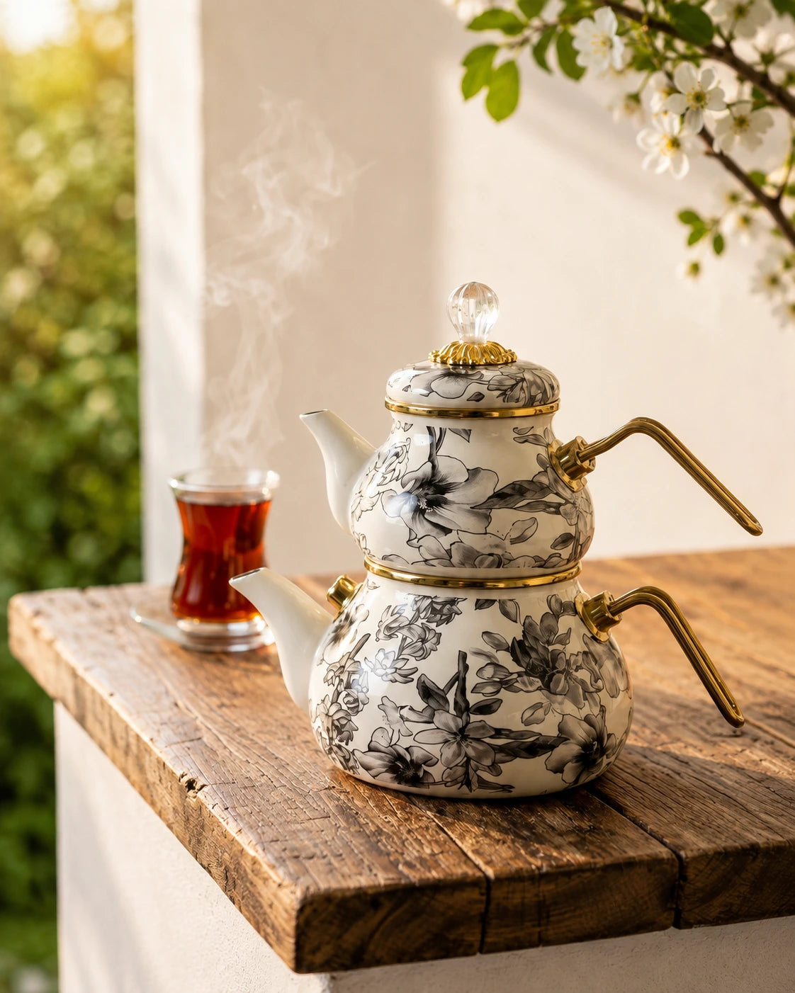 Acar Scottish Garden Enamel Turkish Tea Pot Set – 850 ml / 2 L