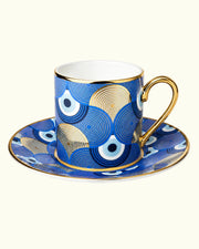 Kosova Evil Eye 6-Person Turkish Coffee Cup & Saucer Set 90ml