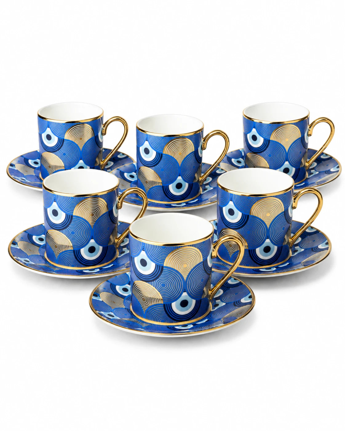 Kosova Evil Eye 6-Person Turkish Coffee Cup & Saucer Set 90ml