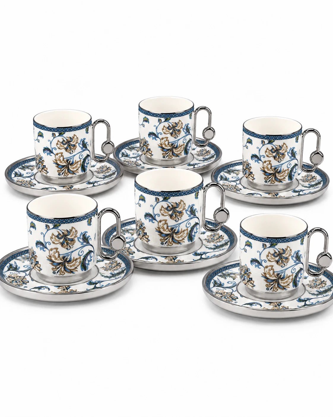 KOSOVA Hope 12-Piece 6-Person Porcelain Coffee Set 90mL – Blue & Silver