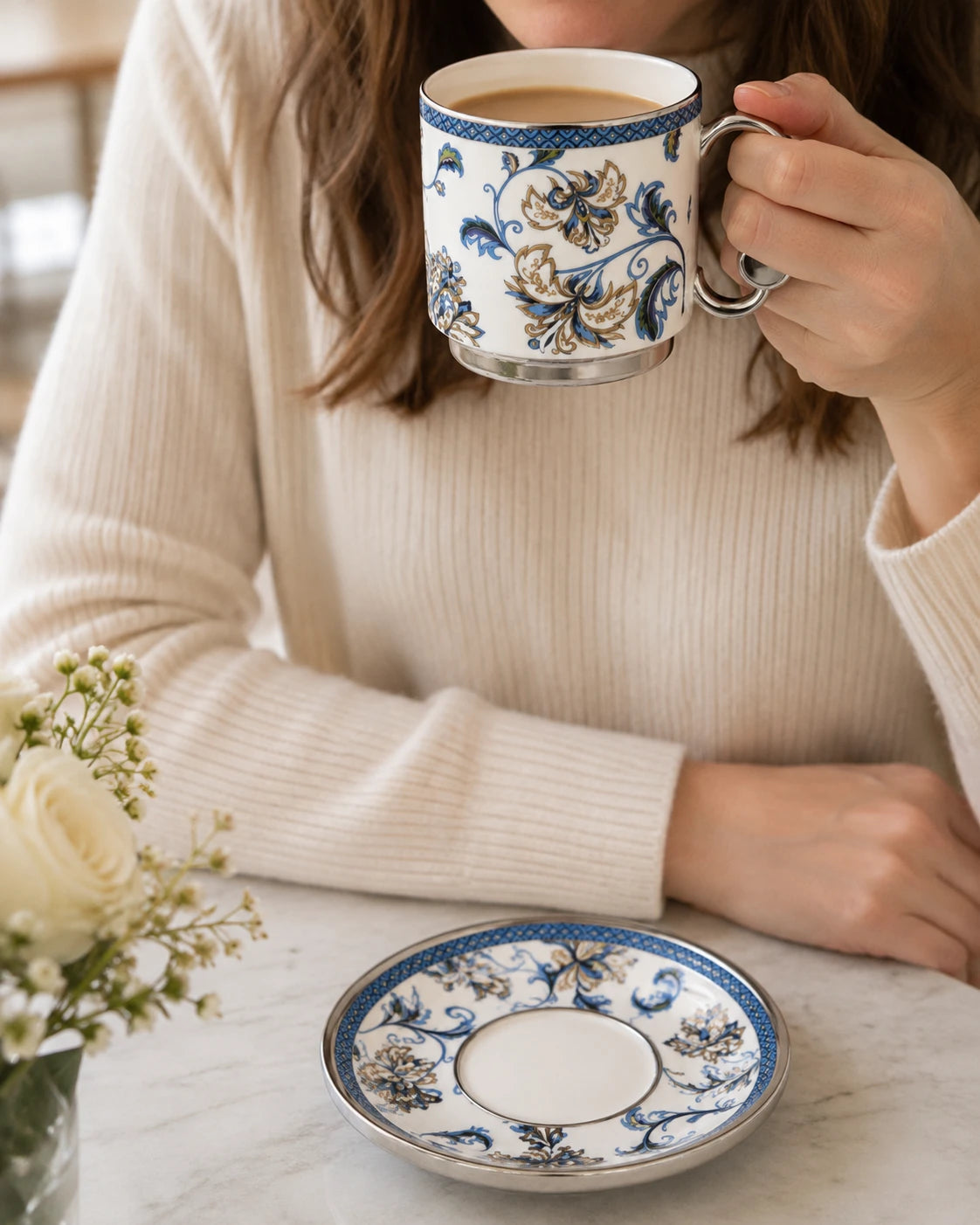 KOSOVA Hope 12-Piece 6-Person Porcelain Coffee Set 90mL – Blue & Silver