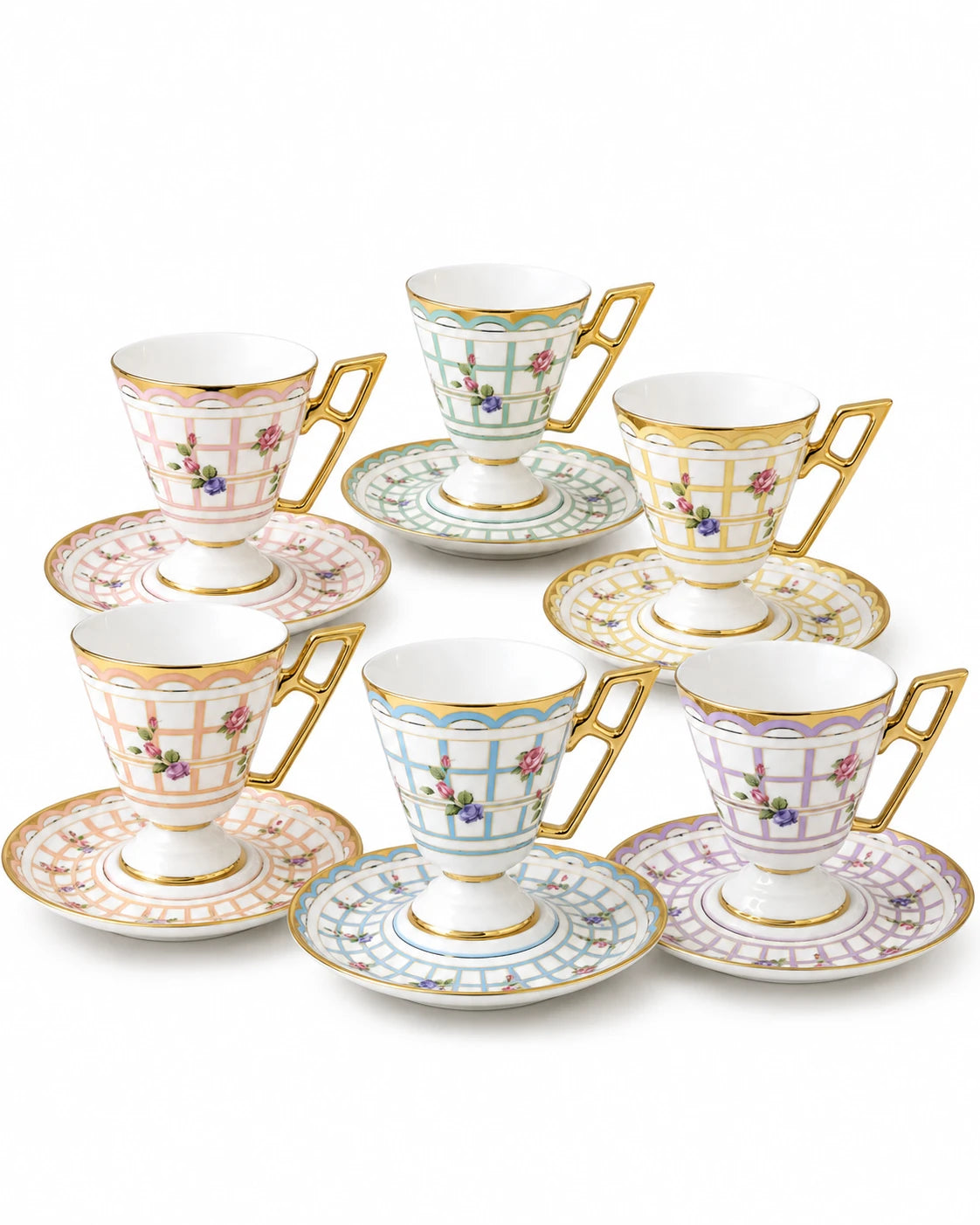 KOSOVA Eden Multicolor 12-Piece 6-Person Porcelain Coffee Cup & Saucer Set – 90 ml