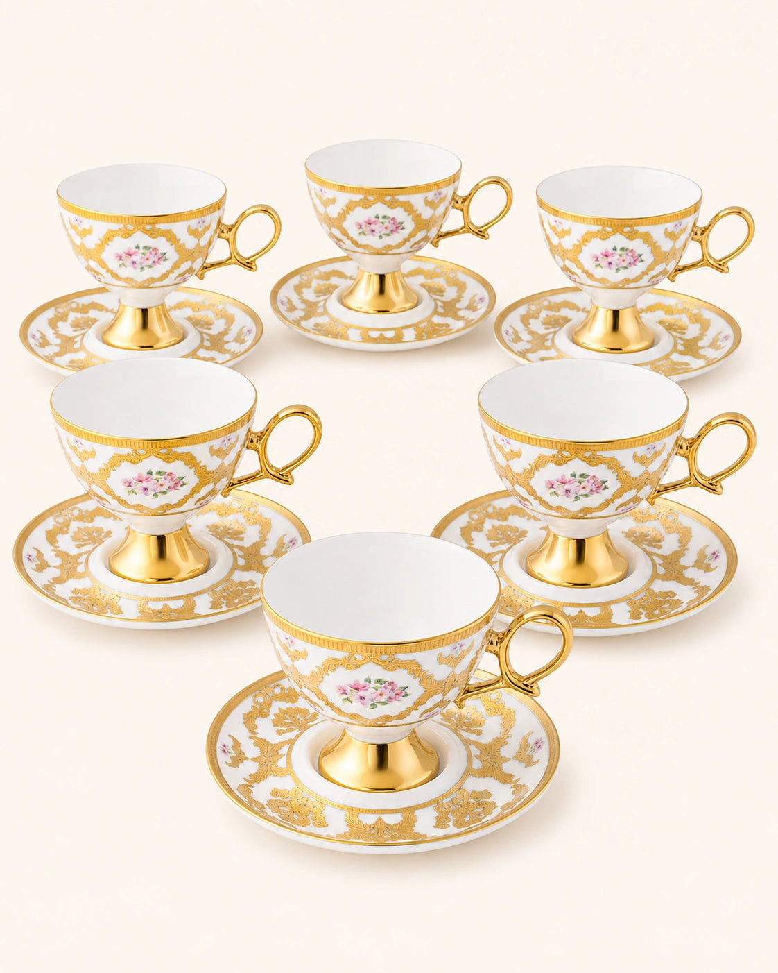 ACAR Florcita 6 Person Porcelain Turkish Coffee Cup Set – 100 mL