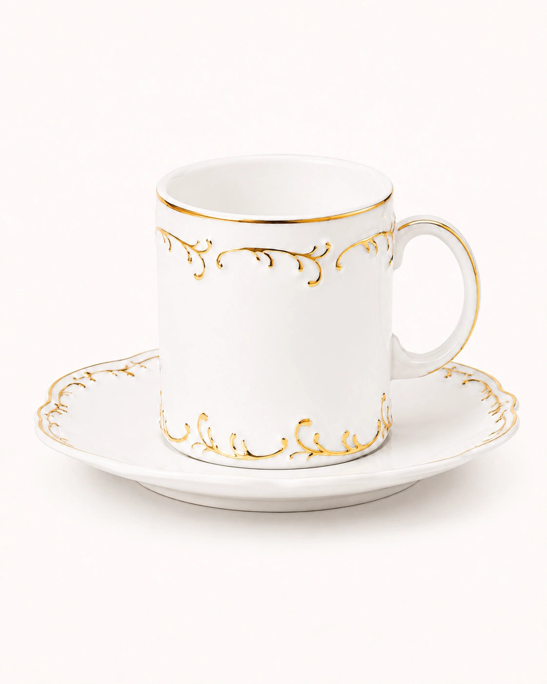 ACAR Marilla 6-Person Porcelain Coffee Cup & Saucer Set (90 ml) — Gold and Silver Variations