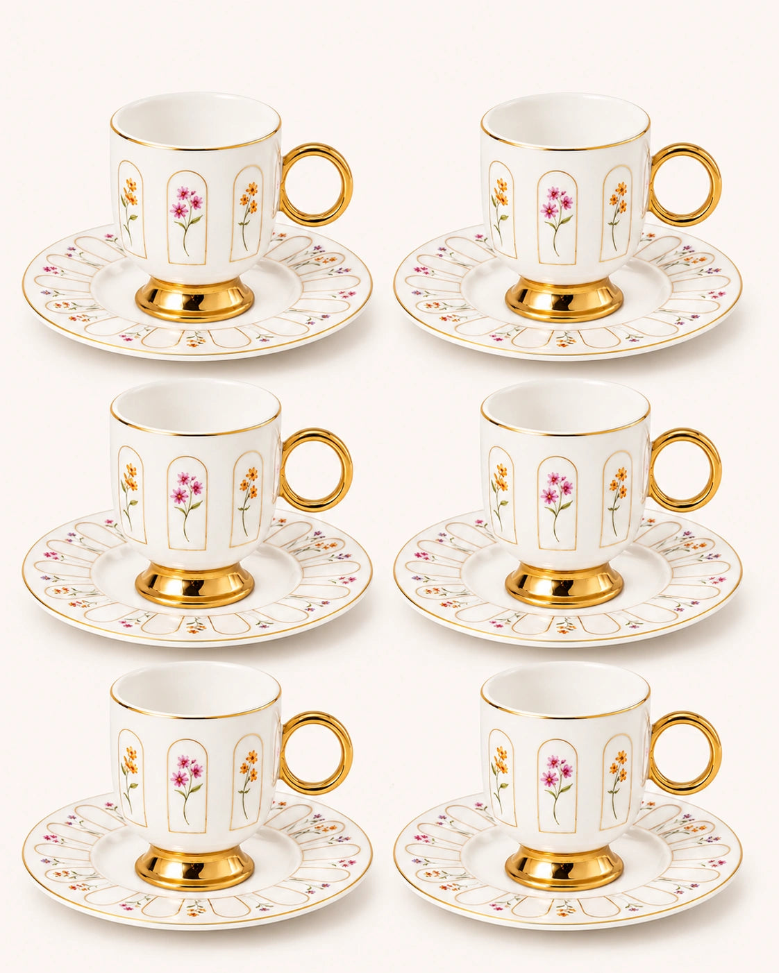 ACAR Aren 6-Person Porcelain Coffee Cup and Saucer Set (90 ml)