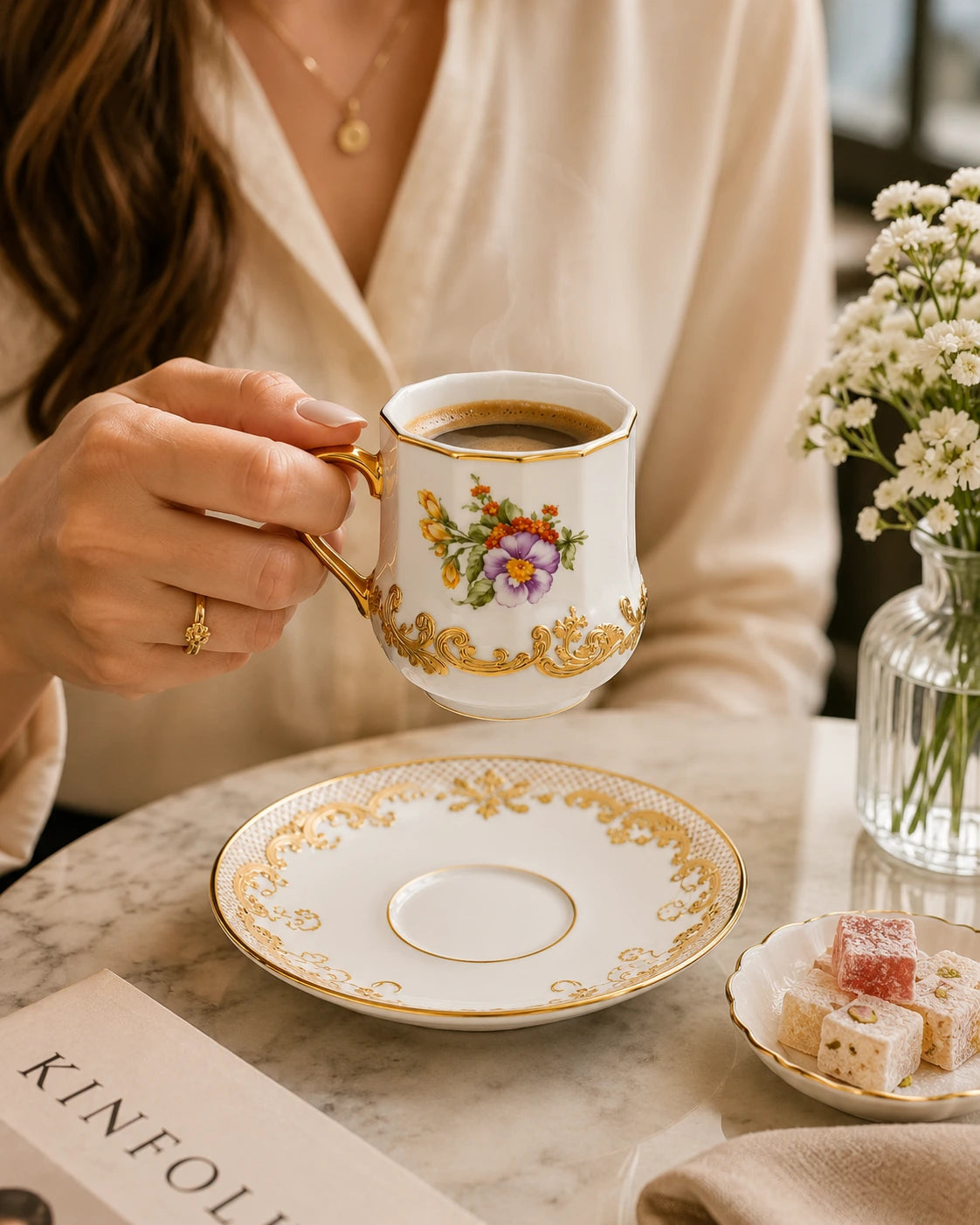 ACAR Corvina 6-Person Porcelain Coffee Cup and Saucer Set (90 ml)