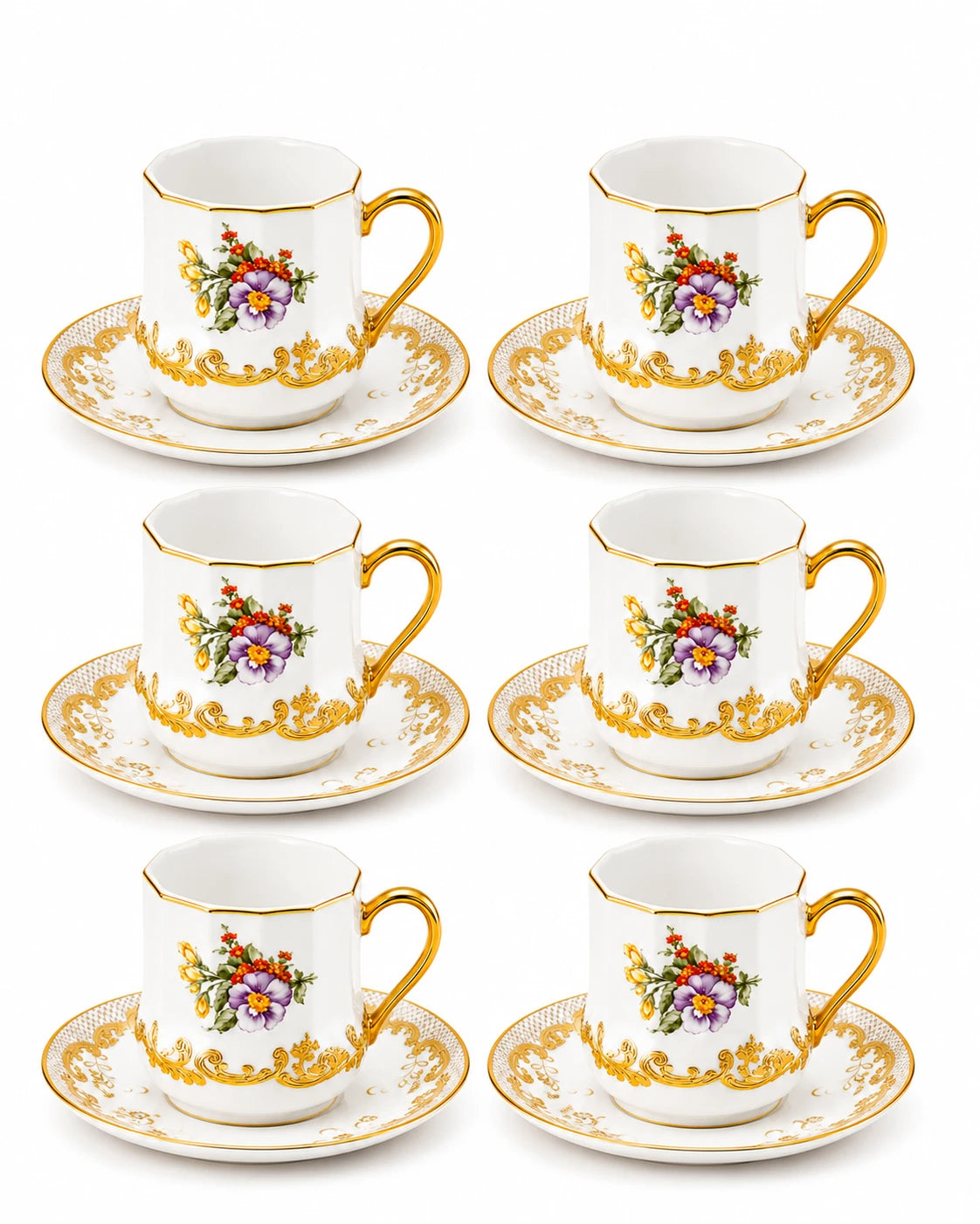 ACAR Corvina 6-Person Porcelain Coffee Cup and Saucer Set (90 ml)