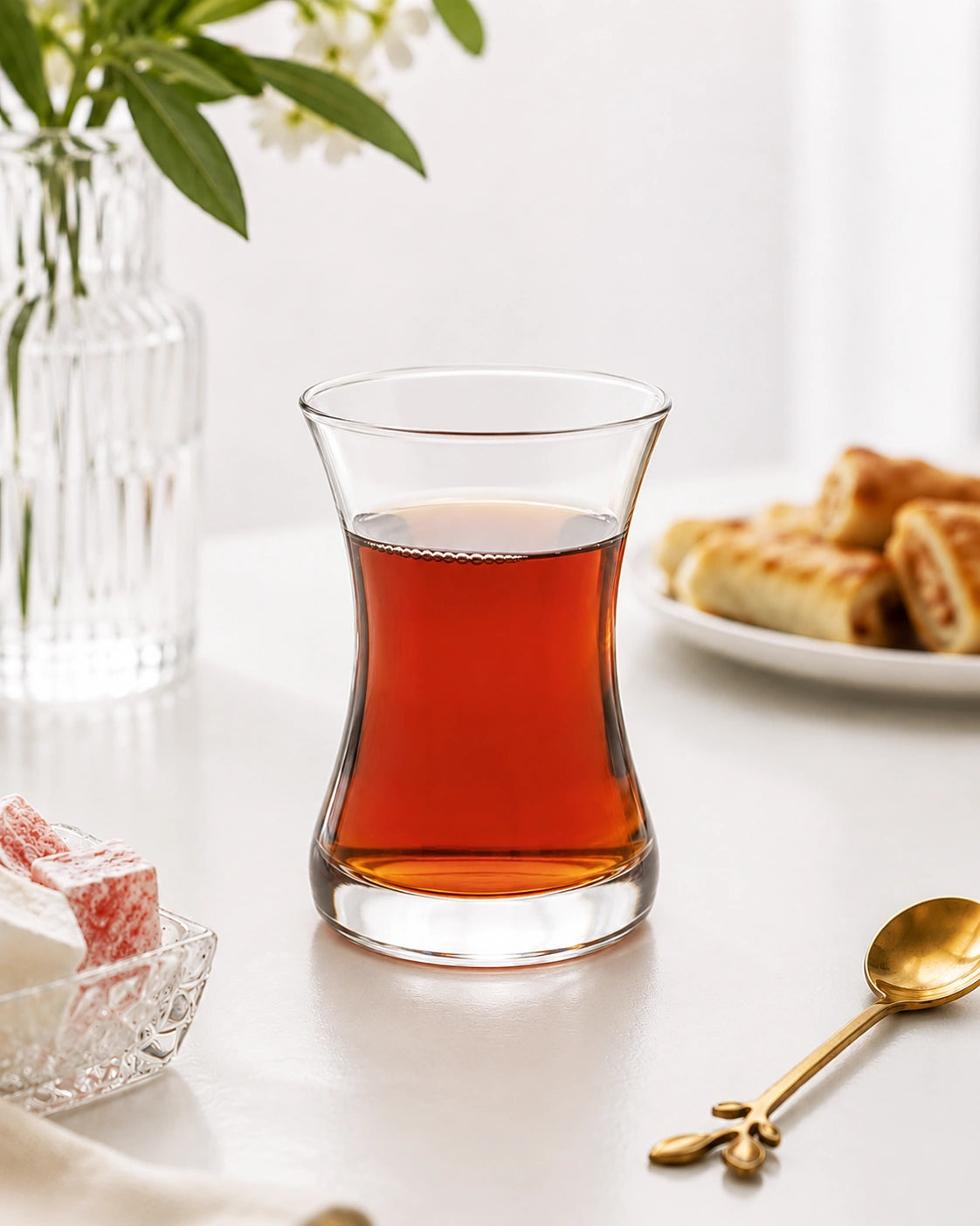 LAV Zen Tinted Base Turkish Tea Glass Set – 6 Piece Clear Glass Tea Cups