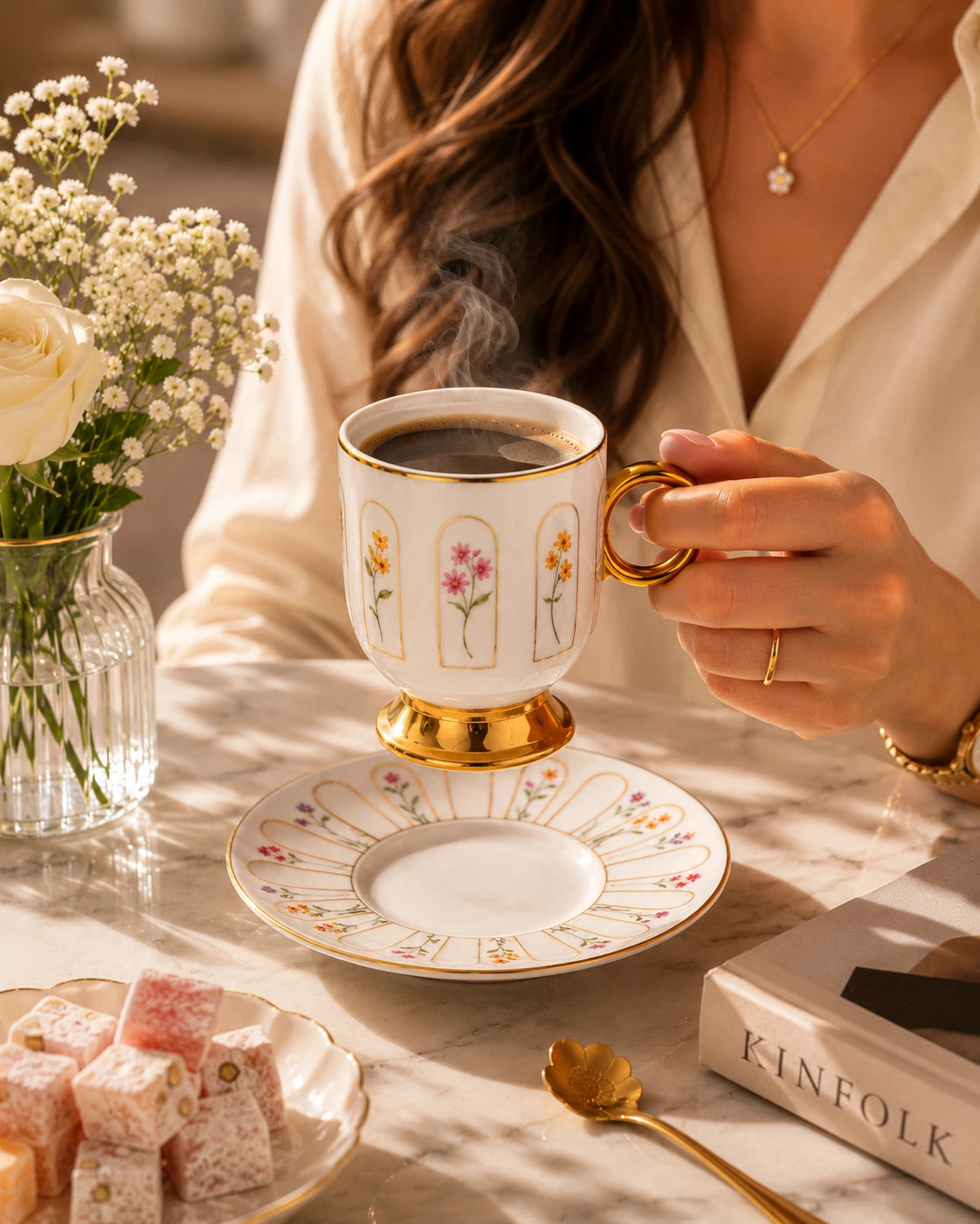 ACAR Aren 6-Person Porcelain Coffee Cup and Saucer Set (90 ml)