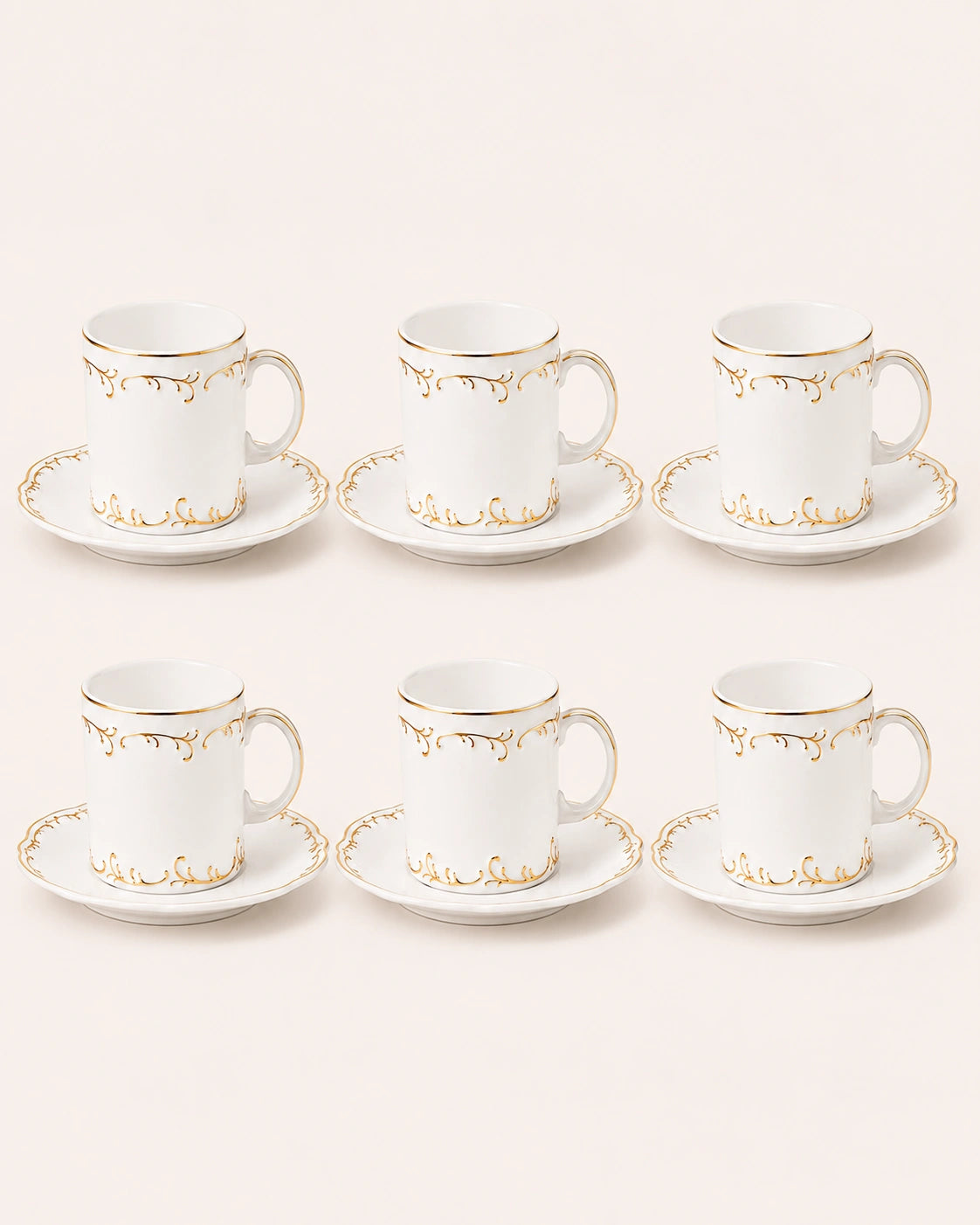 ACAR Marilla 6-Person Porcelain Coffee Cup & Saucer Set (90 ml) — Gold and Silver Variations