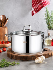 BRILLANT Queen 28 cm Stainless Steel Stock Pot with Glass Lid – 10 L