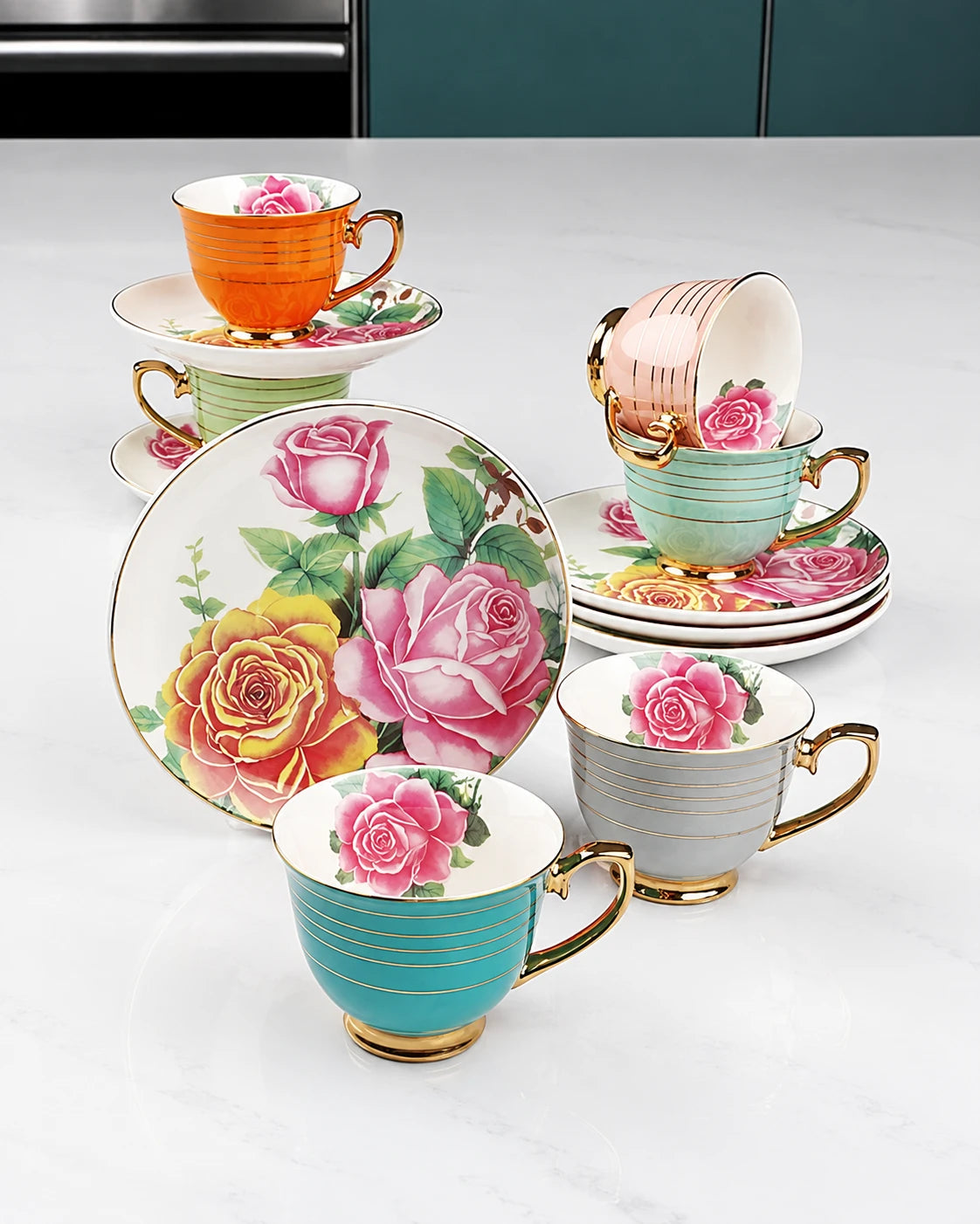Kosova Rose 6-Person Coffee Cup & Saucer Set – 90 ml