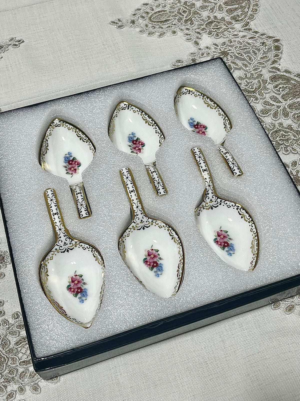 KOSOVA Set of 6 Colored Porcelain Turkish Delight Bowls with Floral Design