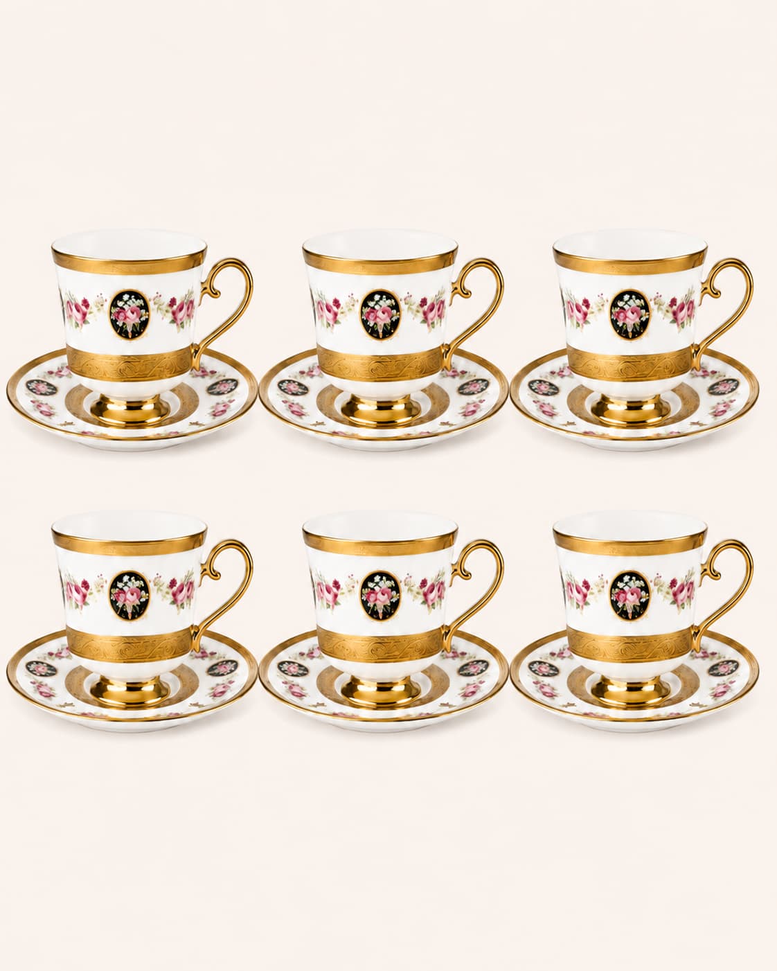 KOSOVA Maddox 6-Person Porcelain Footed Coffee Cup & Saucer Set (90 ml)