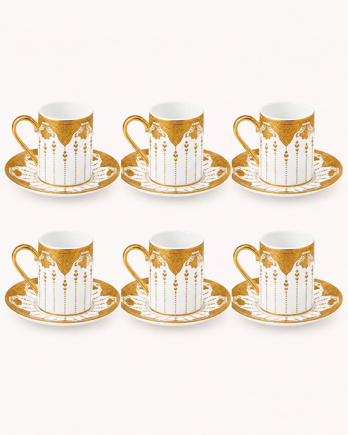 ACAR Allura 6-Person Porcelain Coffee Cup & Saucer Set (90 ml) – White with Gold Trim