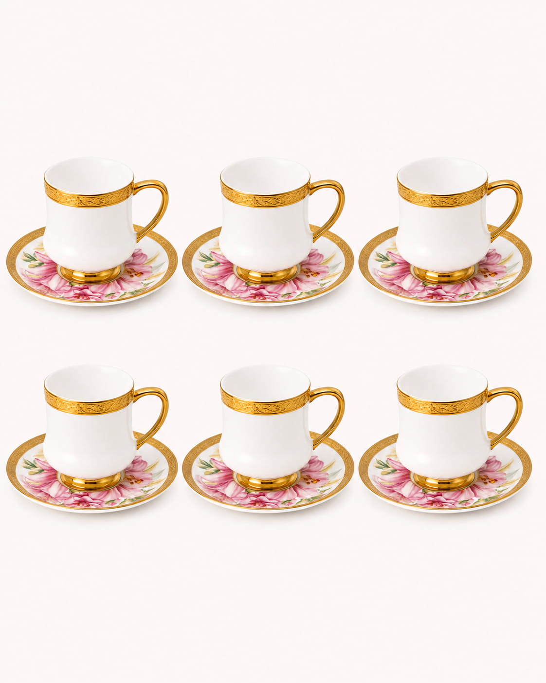 ACAR Kalmia 6-Person Porcelain Coffee Cup and Saucer Set (90 ml)