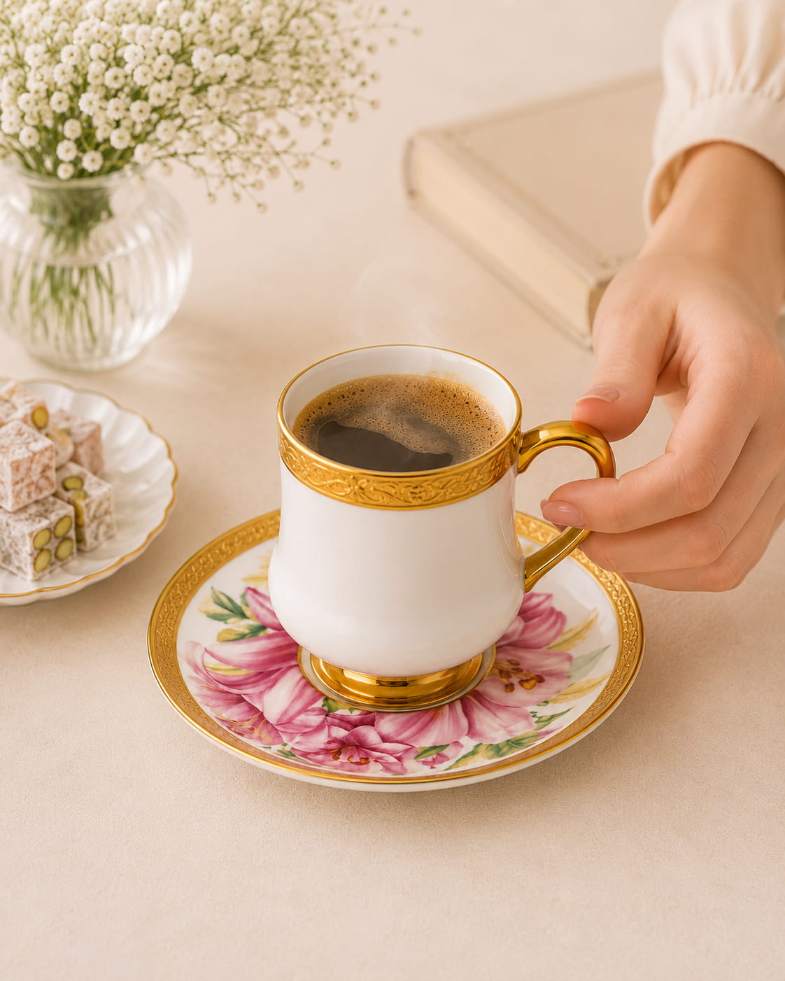 ACAR Kalmia 6-Person Porcelain Coffee Cup and Saucer Set (90 ml)