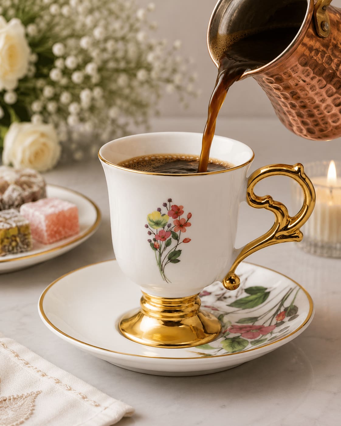 ACAR Lansy 6 Person Turkish Coffee Cup and Saucer Set