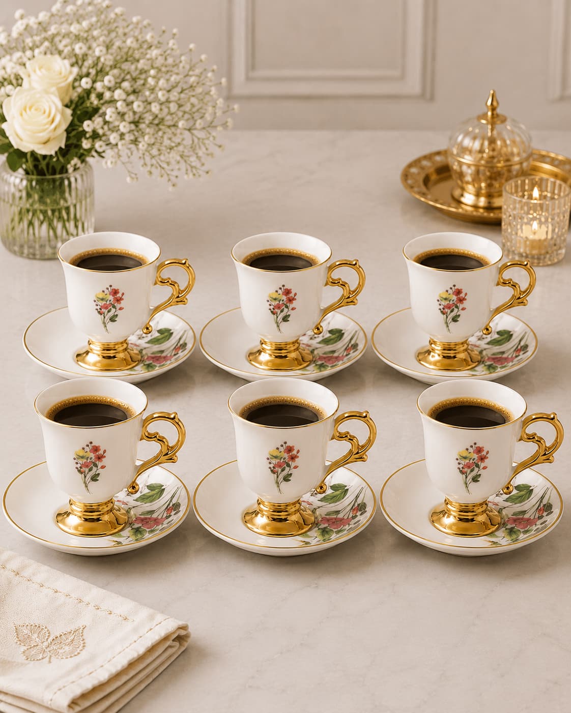 ACAR Lansy 6 Person Turkish Coffee Cup and Saucer Set