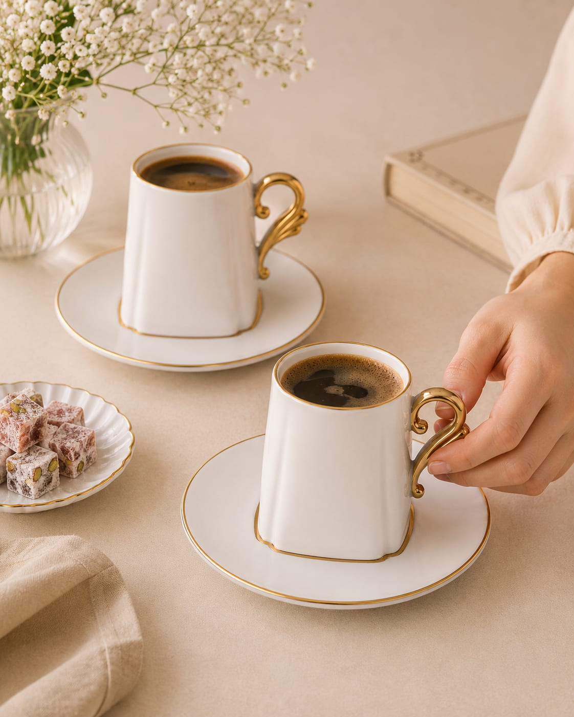 ACAR Luno Duo 2-Person Porcelain Coffee Cup & Saucer Set (90 ml)