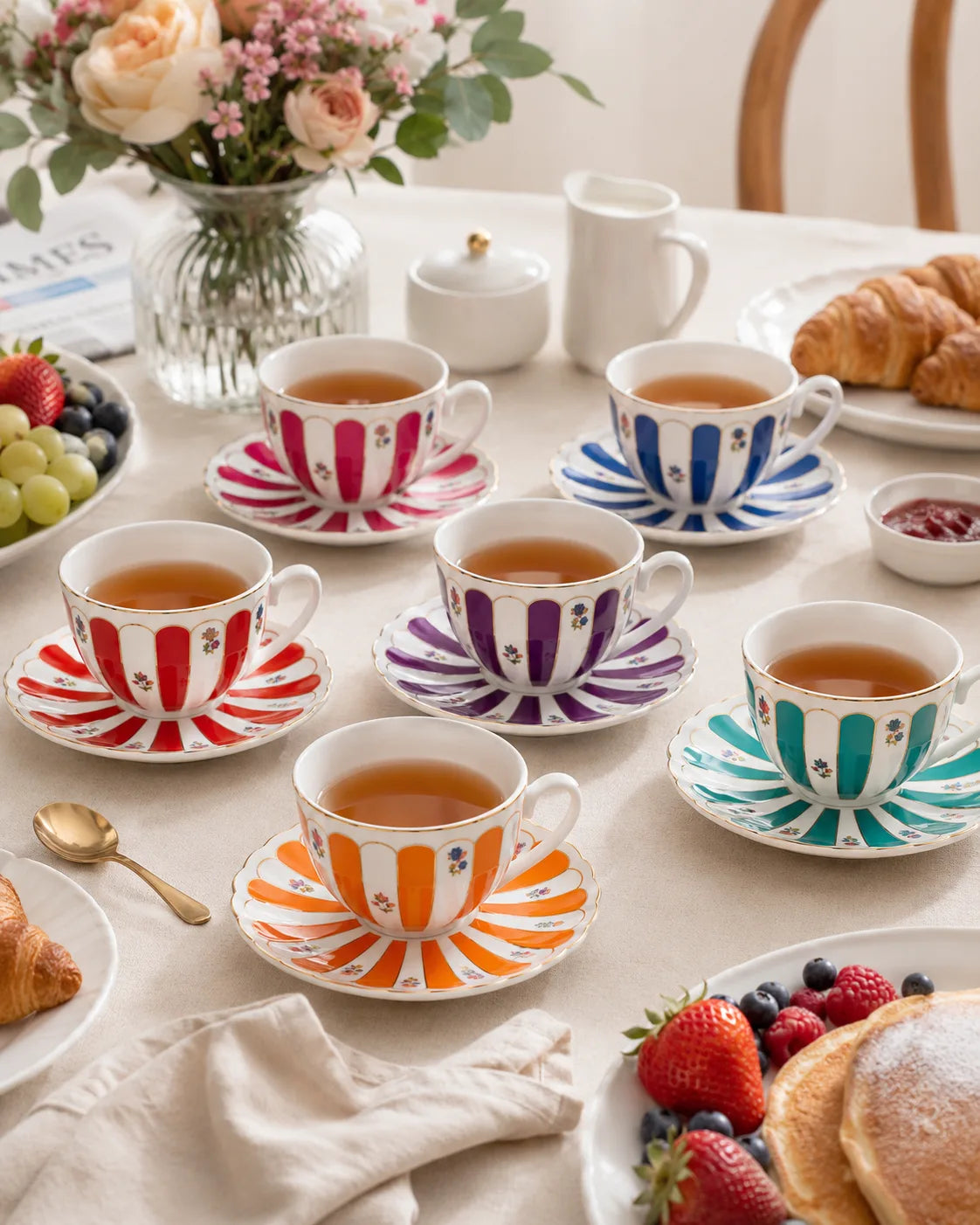 ACAR Marlowe 6 Person Tea Cup and Saucer Set