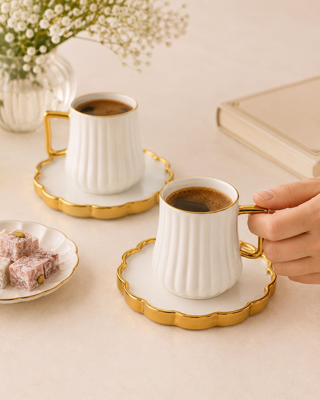 ACAR Petra 2-Person Porcelain Coffee Cup & Saucer Set (90 ml)