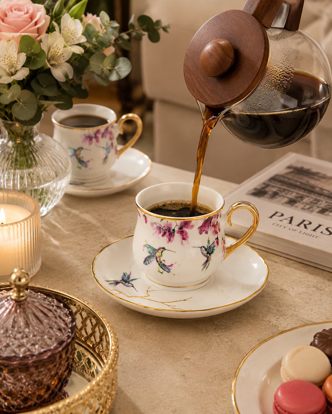 ACAR Pietro 6-Person Porcelain Coffee Cup & Saucer Set (90 ml)