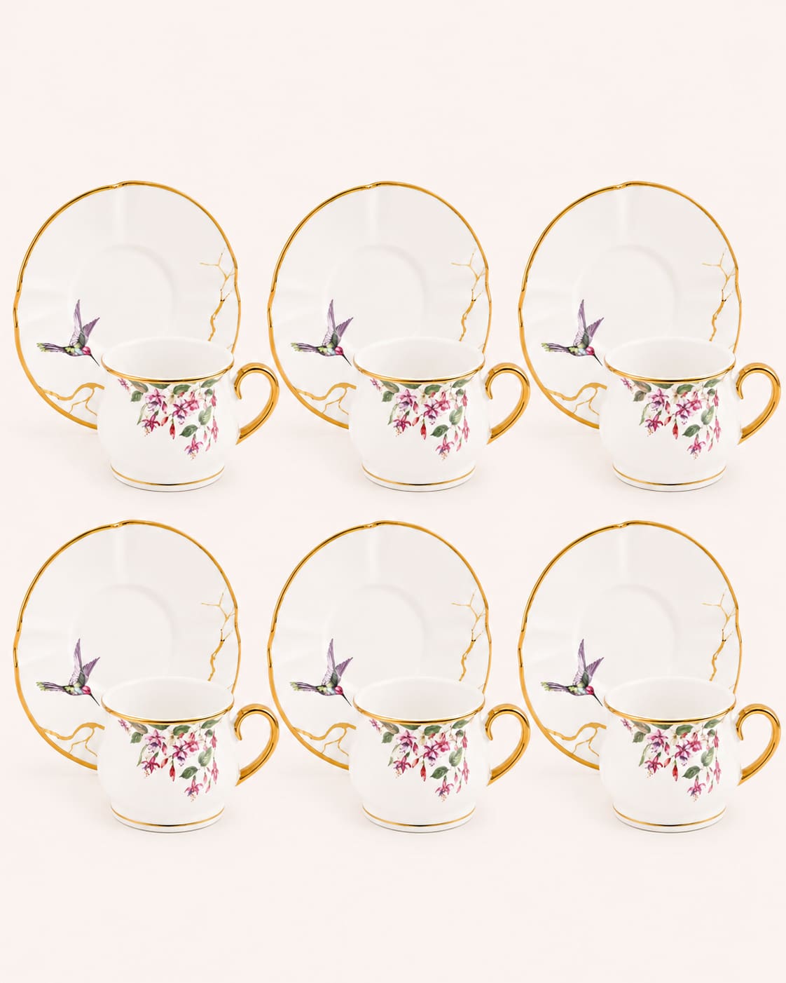 ACAR Viola 6-Person Porcelain Coffee Cup & Saucer Set (90 ml)