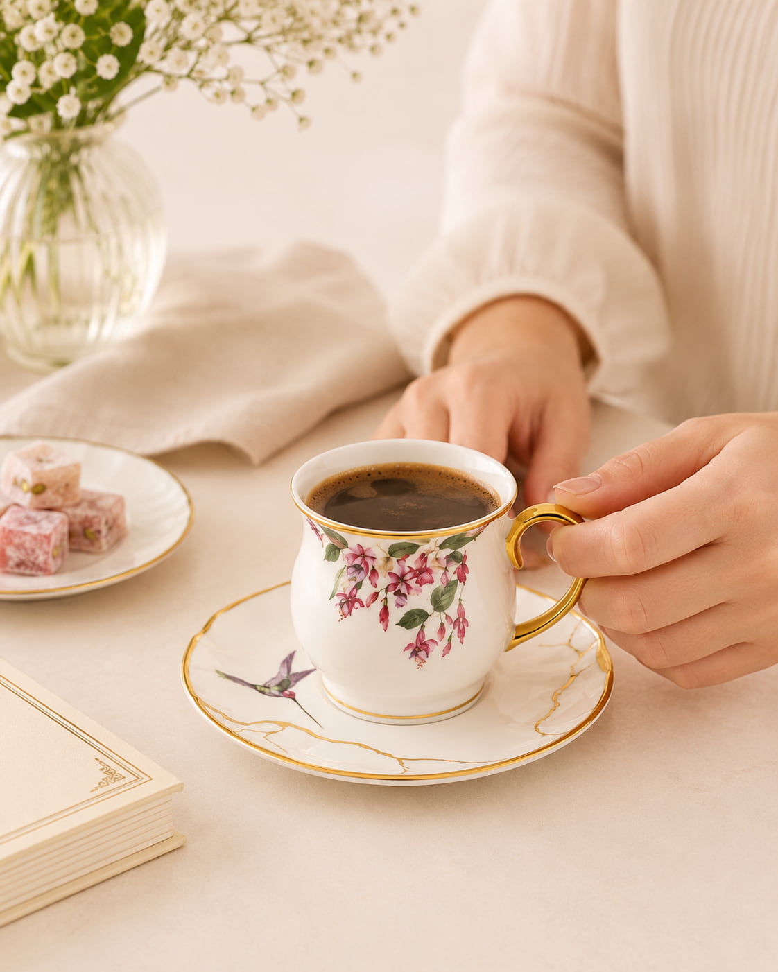 ACAR Viola 6-Person Porcelain Coffee Cup & Saucer Set (90 ml)