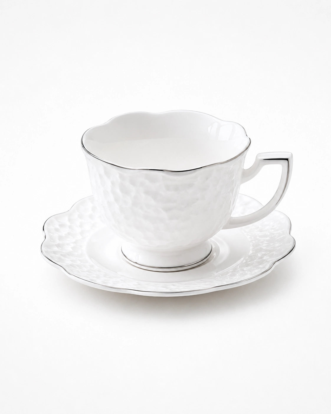 ACAR Octavia 6-Person Porcelain Tea Cup & Saucer Set (90 ml) – Gold or Silver Accents