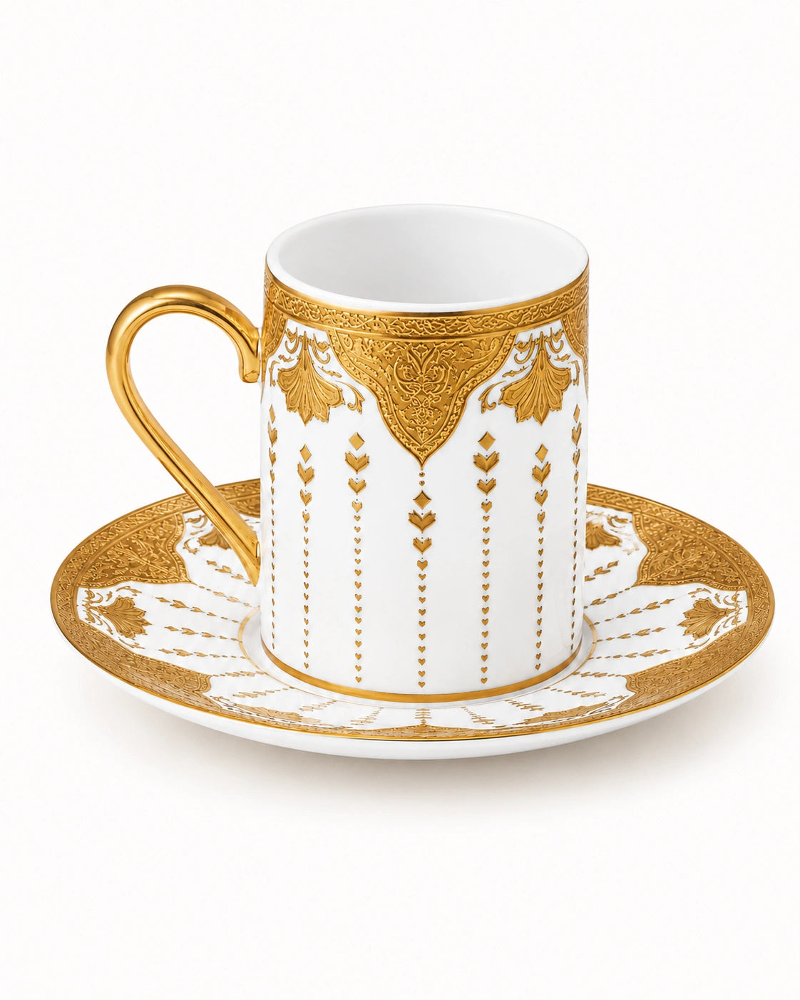 ACAR Allura 6-Person Porcelain Coffee Cup & Saucer Set (90 ml) – White with Gold Trim