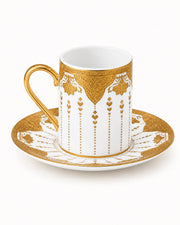 ACAR Allura 6-Person Porcelain Coffee Cup & Saucer Set (90 ml) – White with Gold Trim