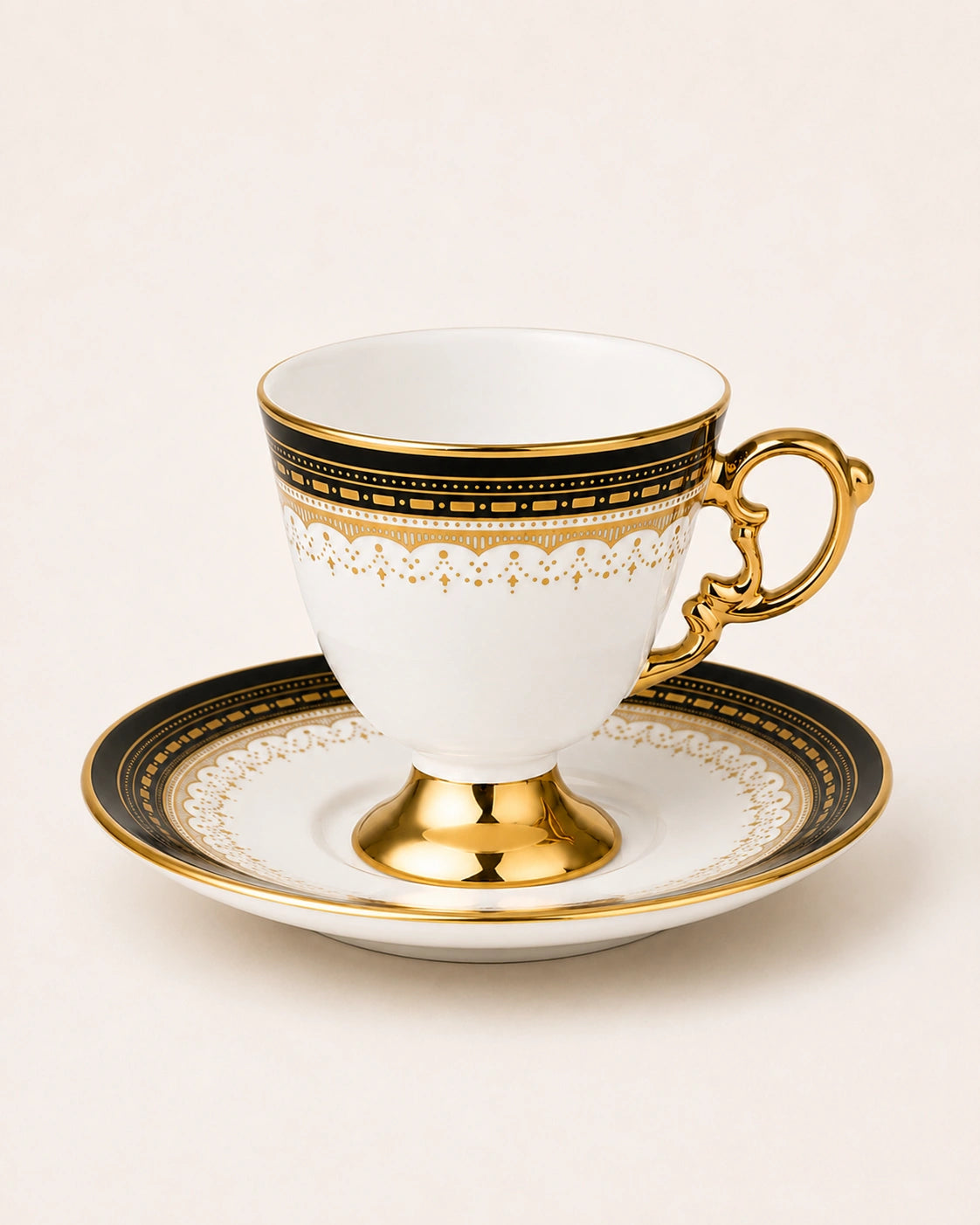 KOSOVA Cliff 6-Person Porcelain Coffee Cup & Saucer Set (90 ml) – Black & White Variants