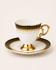KOSOVA Cliff 6-Person Porcelain Coffee Cup & Saucer Set (90 ml) – Black & White Variants
