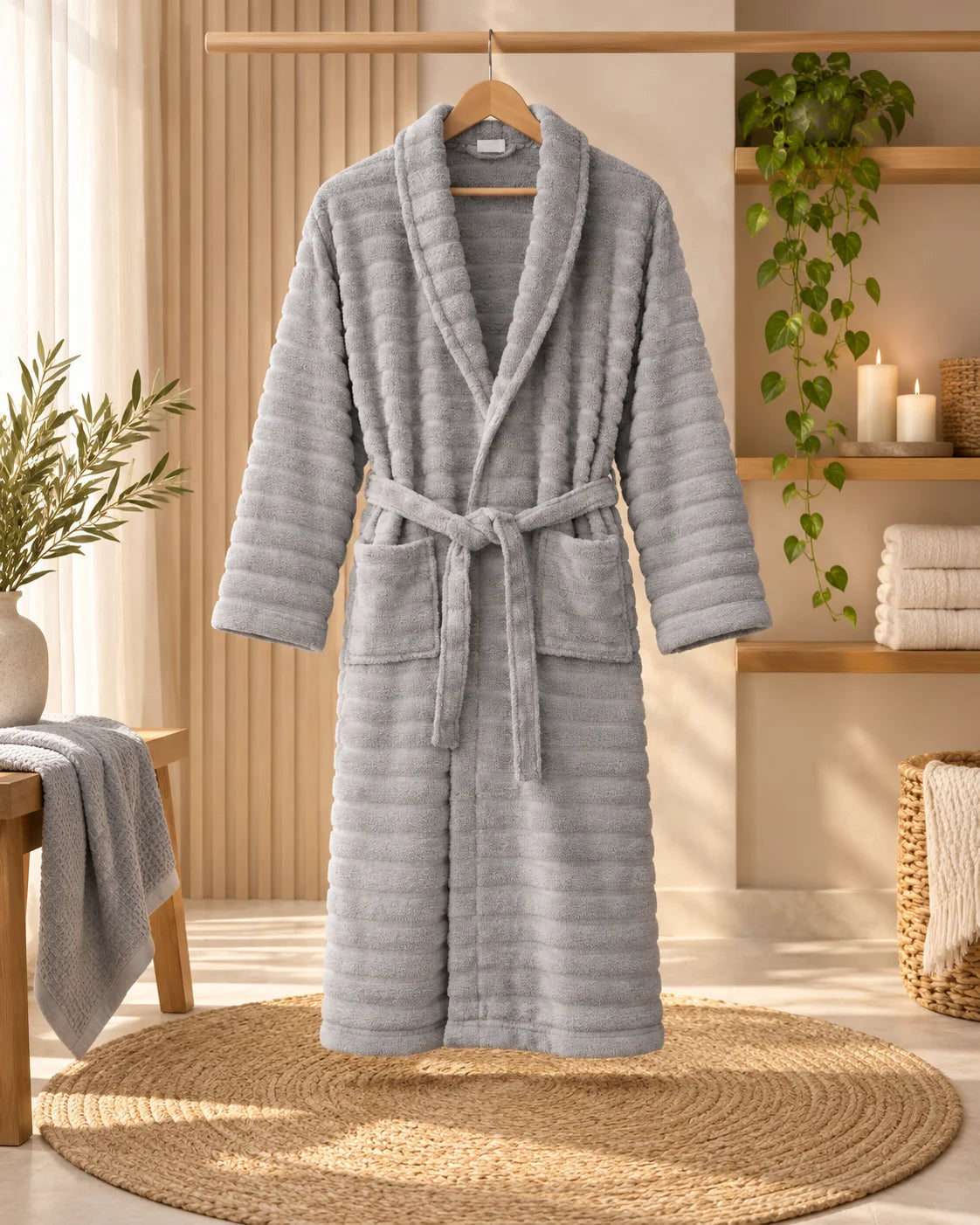 Cottowels 6-Piece 100% Cotton Family Bathrobe Set – Gray & Cream