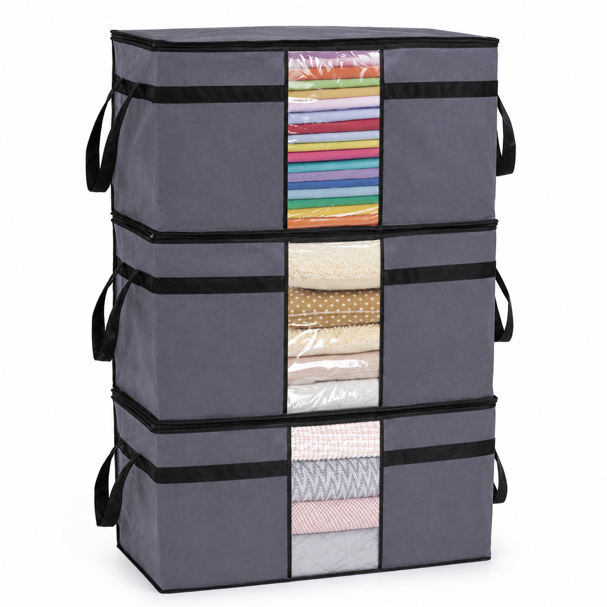 Helens 3-Piece Clear-Window Pillow Storage Set - Anthracite