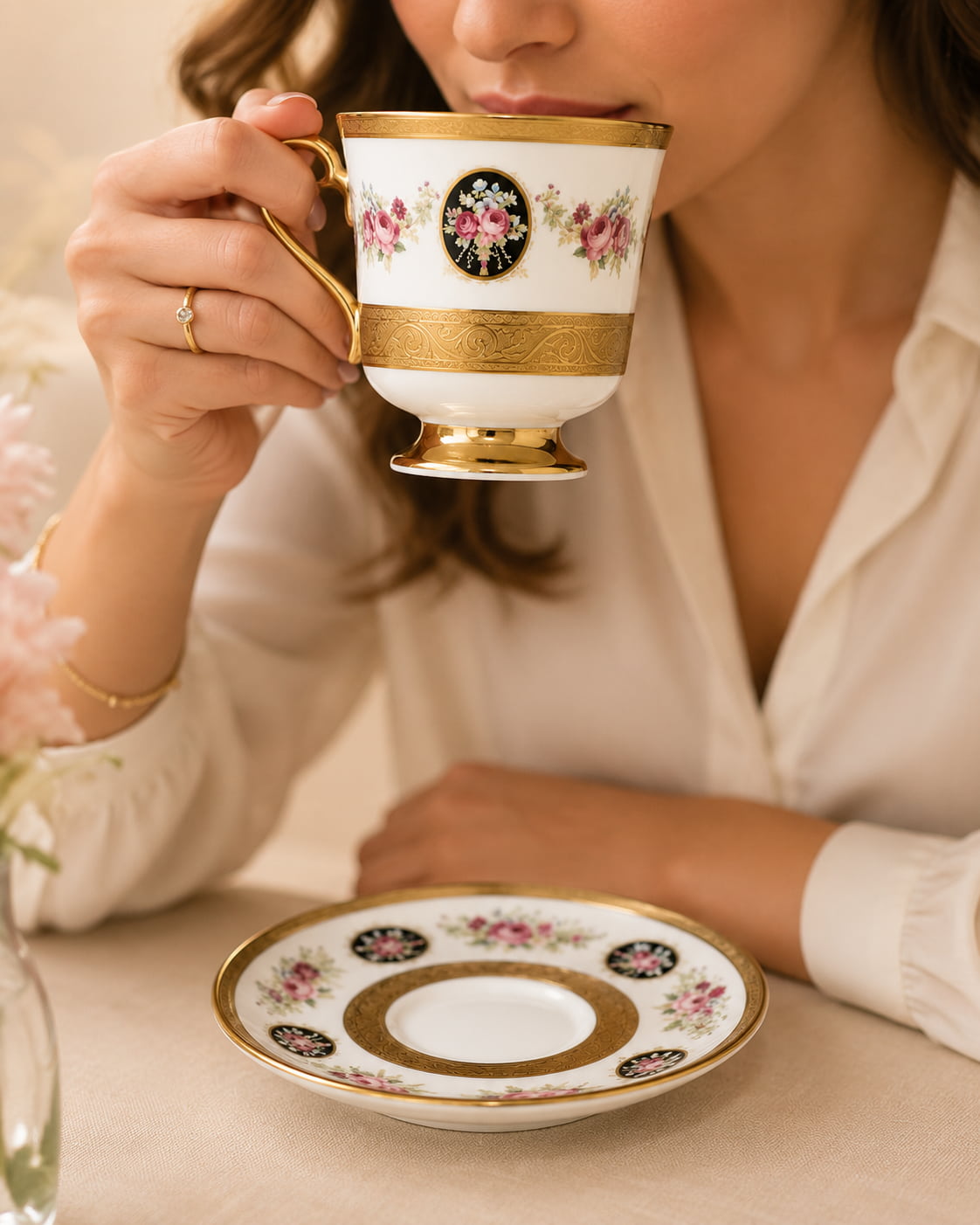 KOSOVA Maddox 6-Person Porcelain Footed Coffee Cup & Saucer Set (90 ml)