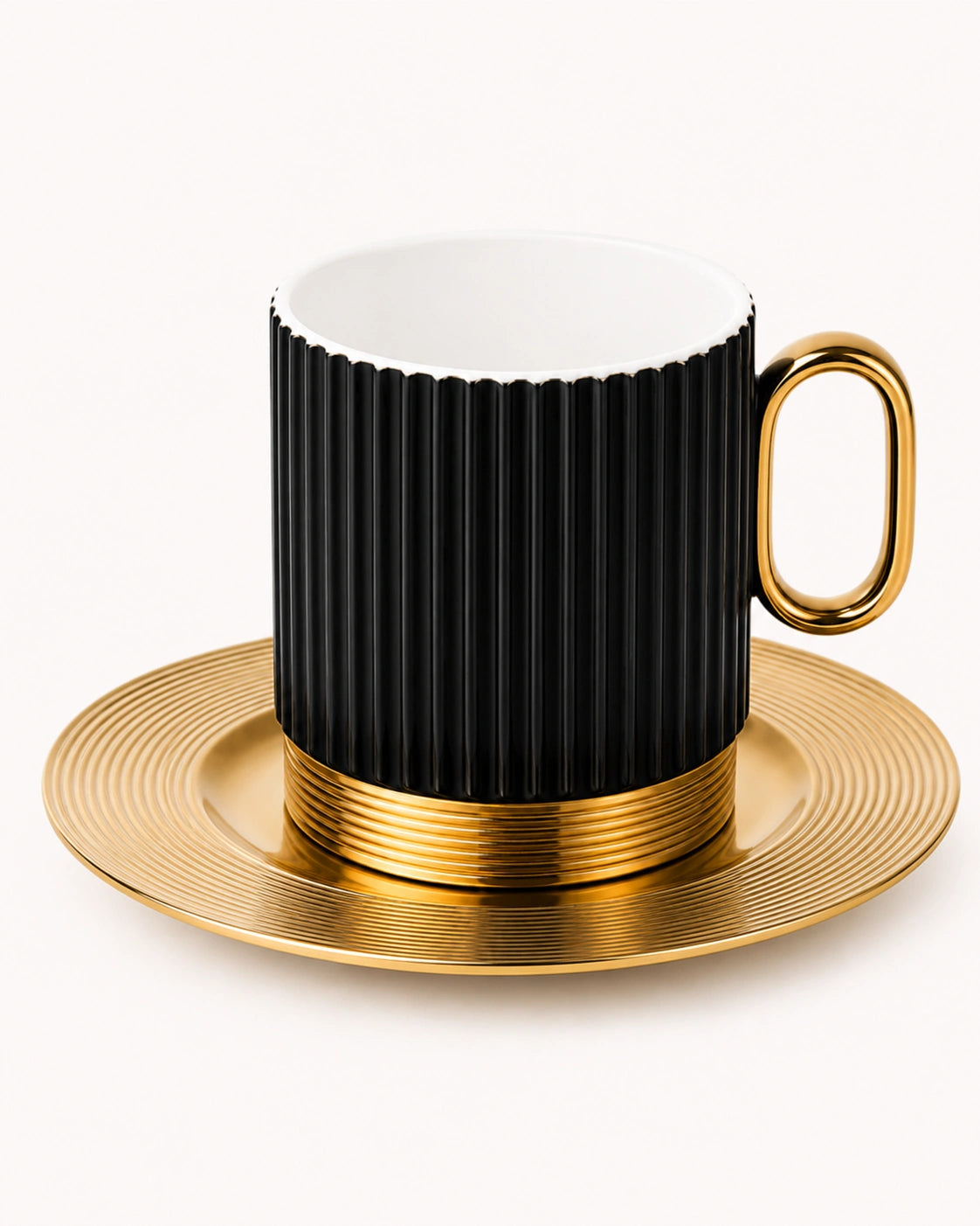 ACAR Erika 4-Person Double Coffee Cup & Saucer Set (160 ml) – White, Black & Orange