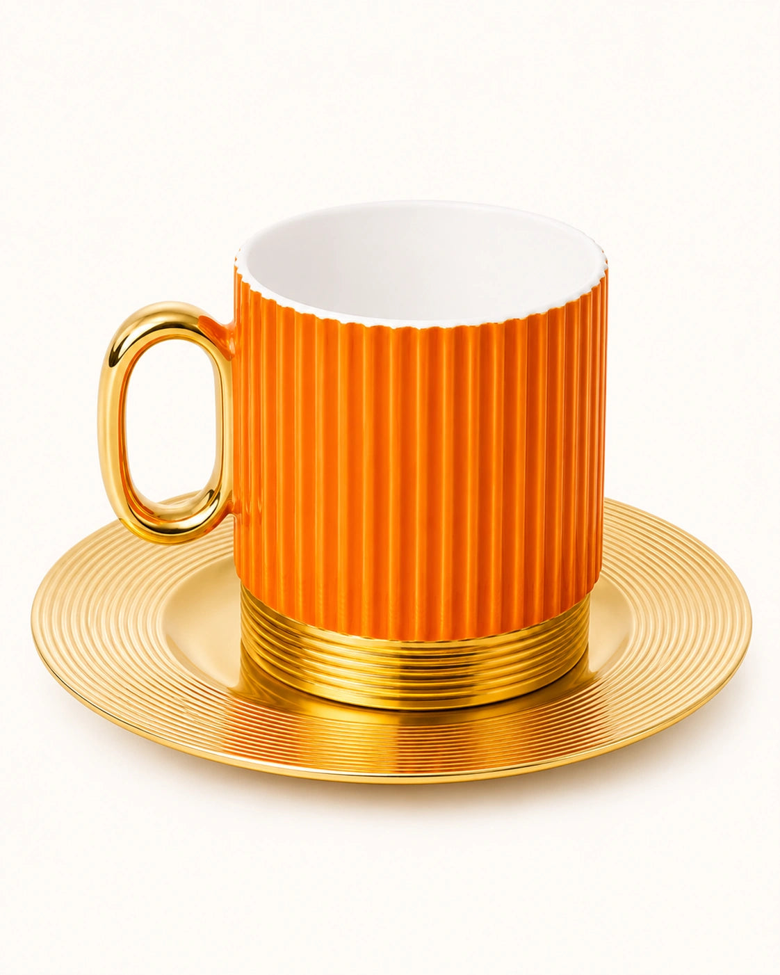 ACAR Erika 4-Person Double Coffee Cup & Saucer Set (160 ml) – White, Black & Orange