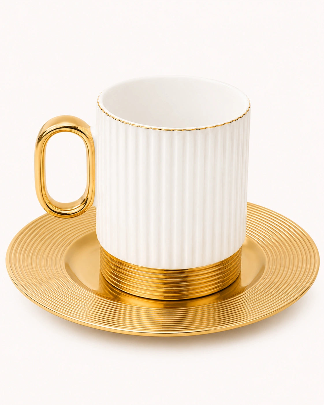 ACAR Erika 4-Person Double Coffee Cup & Saucer Set (160 ml) – White, Black & Orange